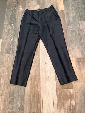 Banana Republic Women Black 100% Raw Silk Flat Front Trousers Pants Sz 6